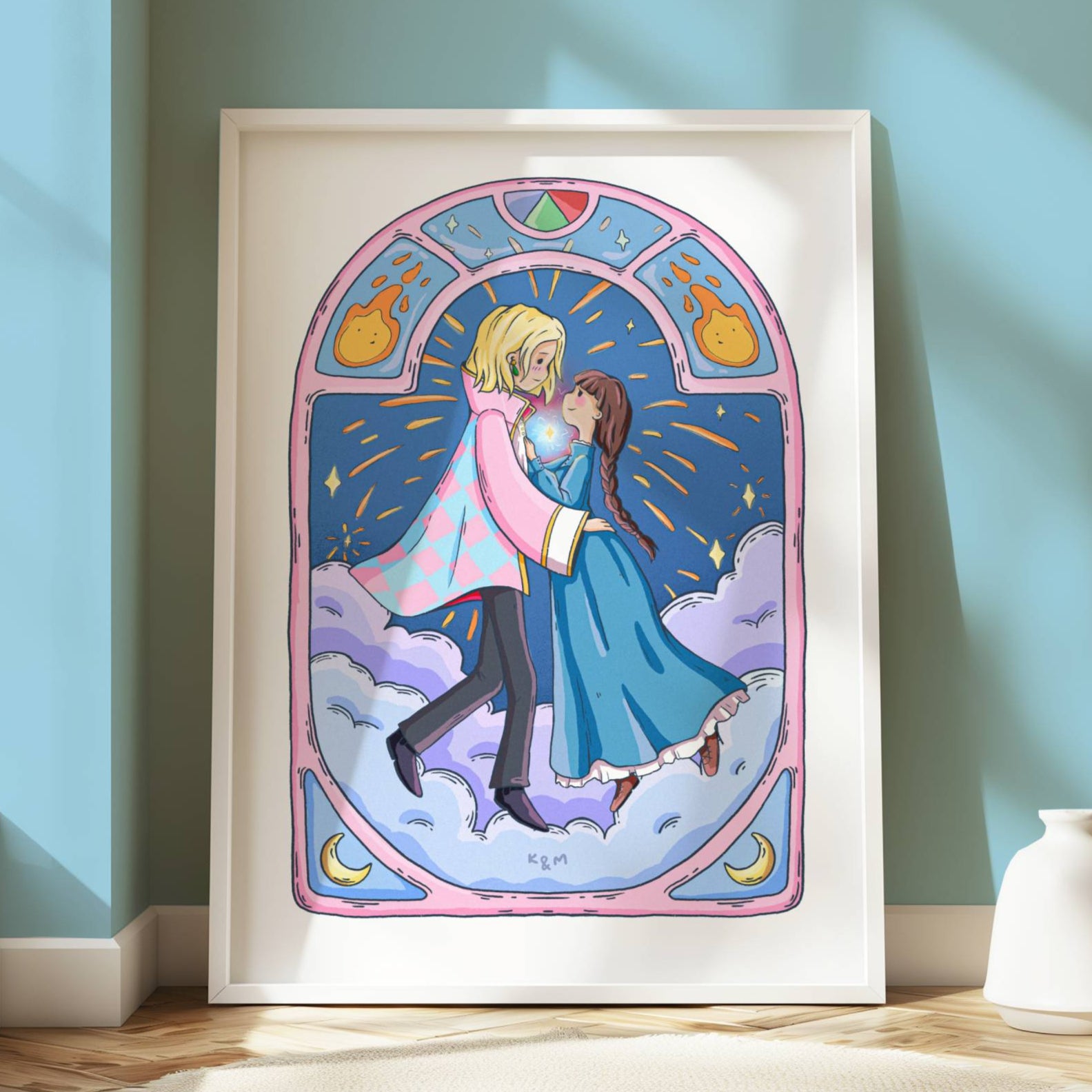 ghibli howl and sophie art gift pront illustration