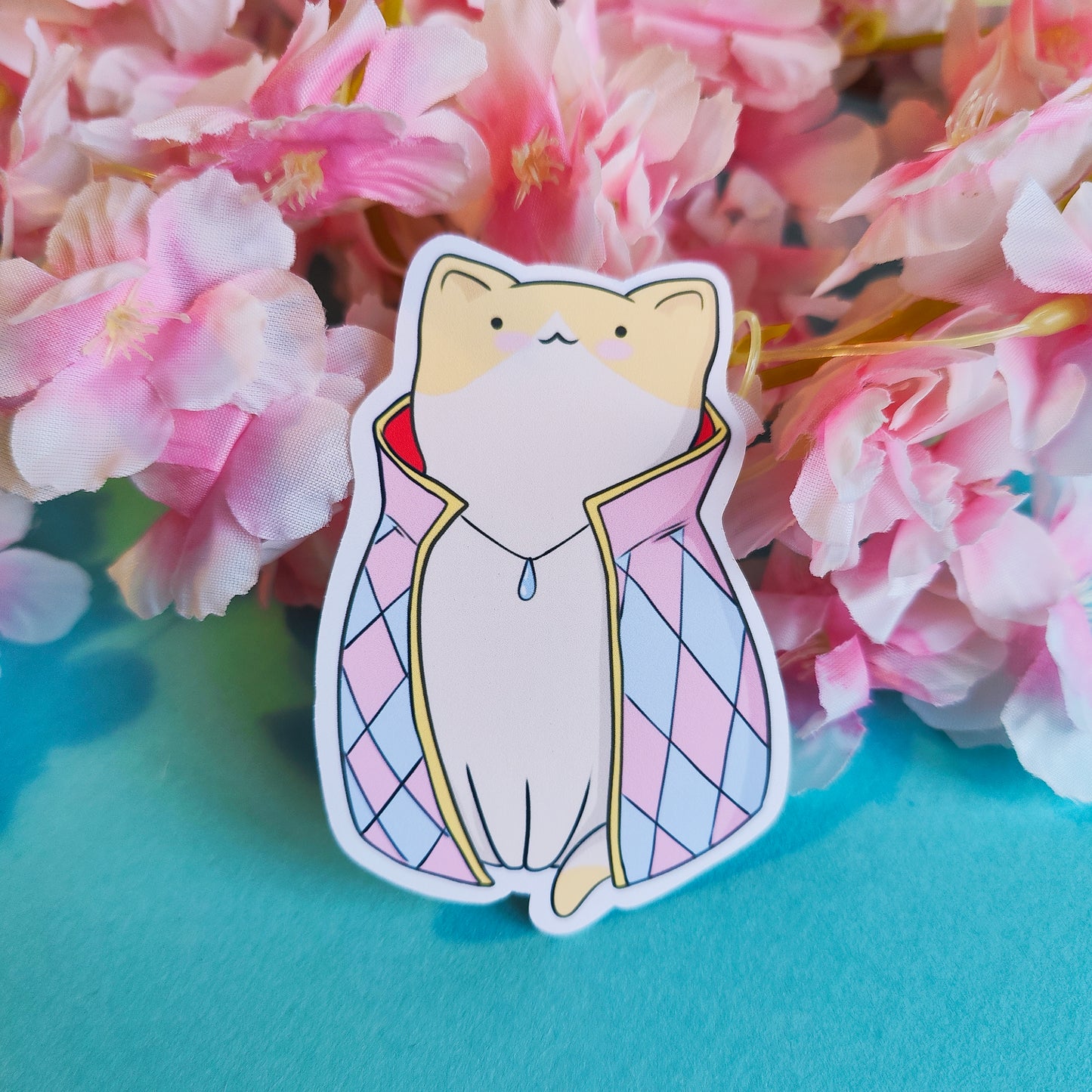 Matte vinyl die-cut sticker featuring Meowl Pendragon – a kawaii-style cat dressed as Howl Pendragon, printed in Ireland, 6x8cm.