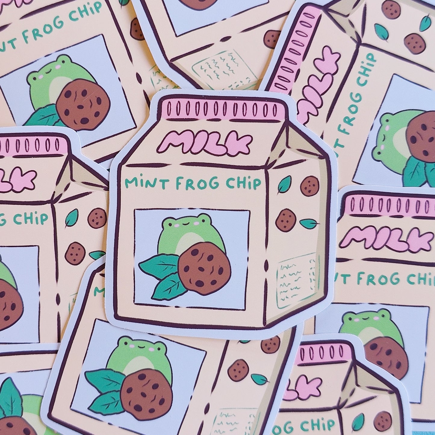 Mint Frog Chip Milk Vinyl Sticker