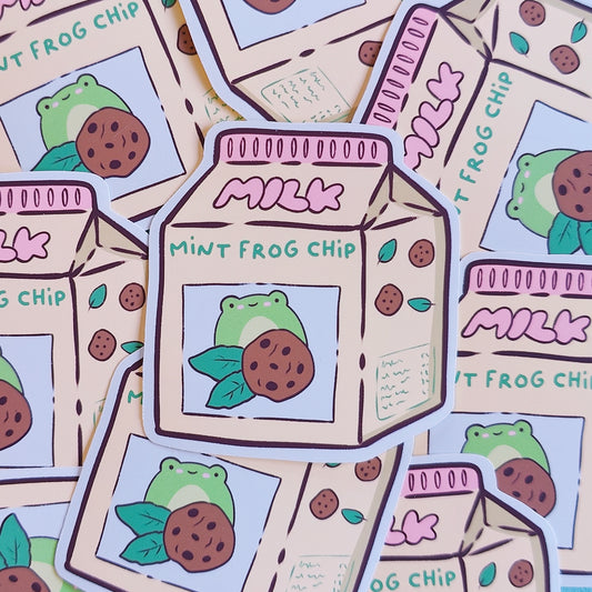 Mint Frog Chip Milk Vinyl Sticker