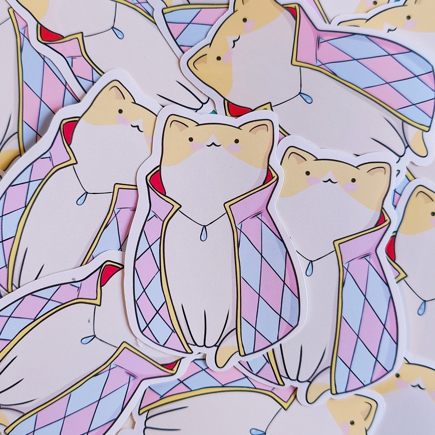 Matte vinyl die-cut sticker featuring Meowl Pendragon – a kawaii-style cat dressed as Howl Pendragon, printed in Ireland, 6x8cm.