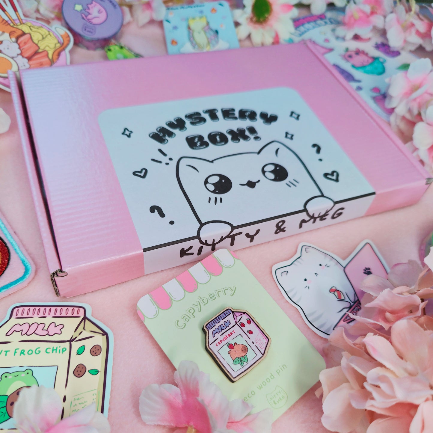 Kawaii gift box filled with colourful stationery, accessories, and cute surprises