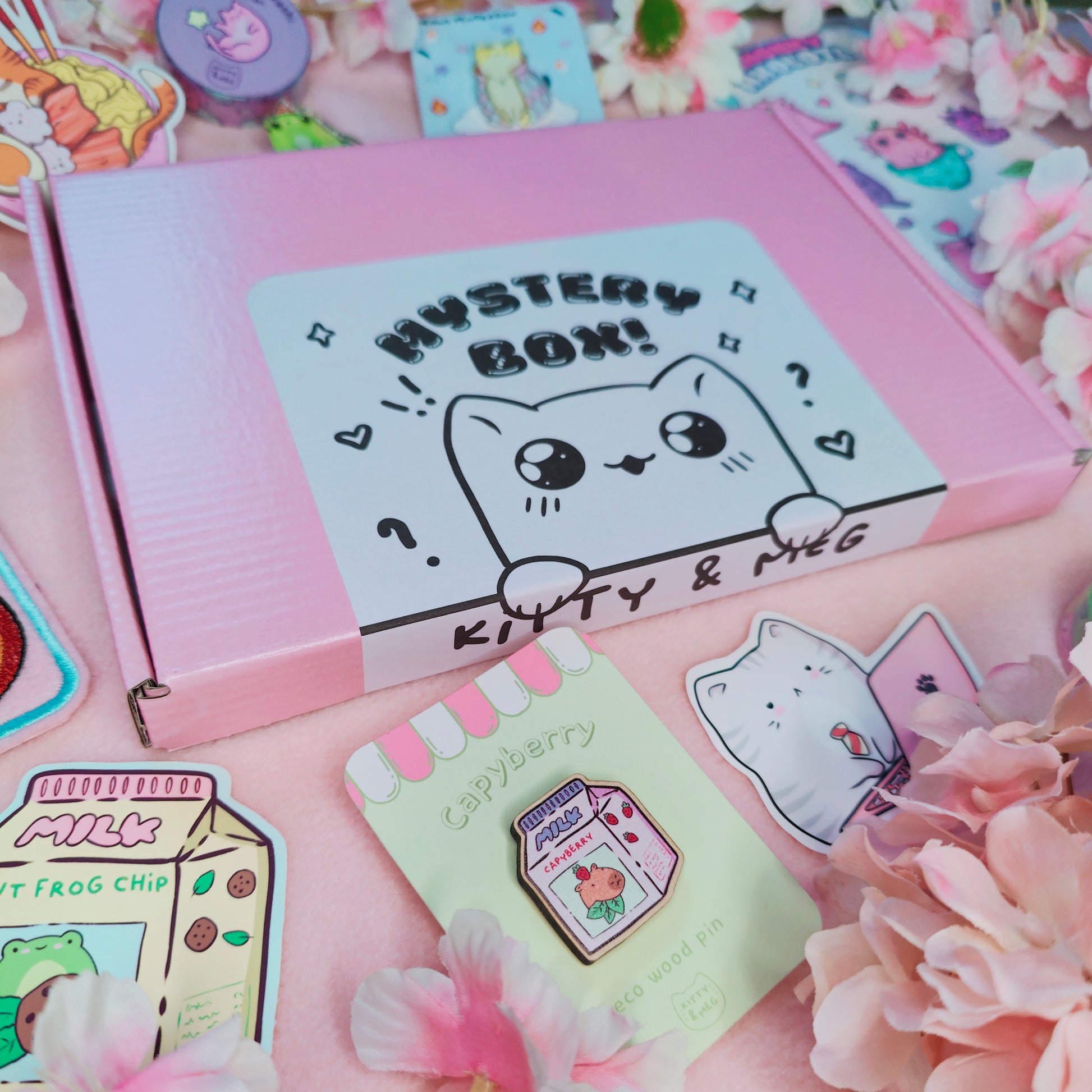 Kawaii gift box filled with colourful stationery, accessories, and cute surprises