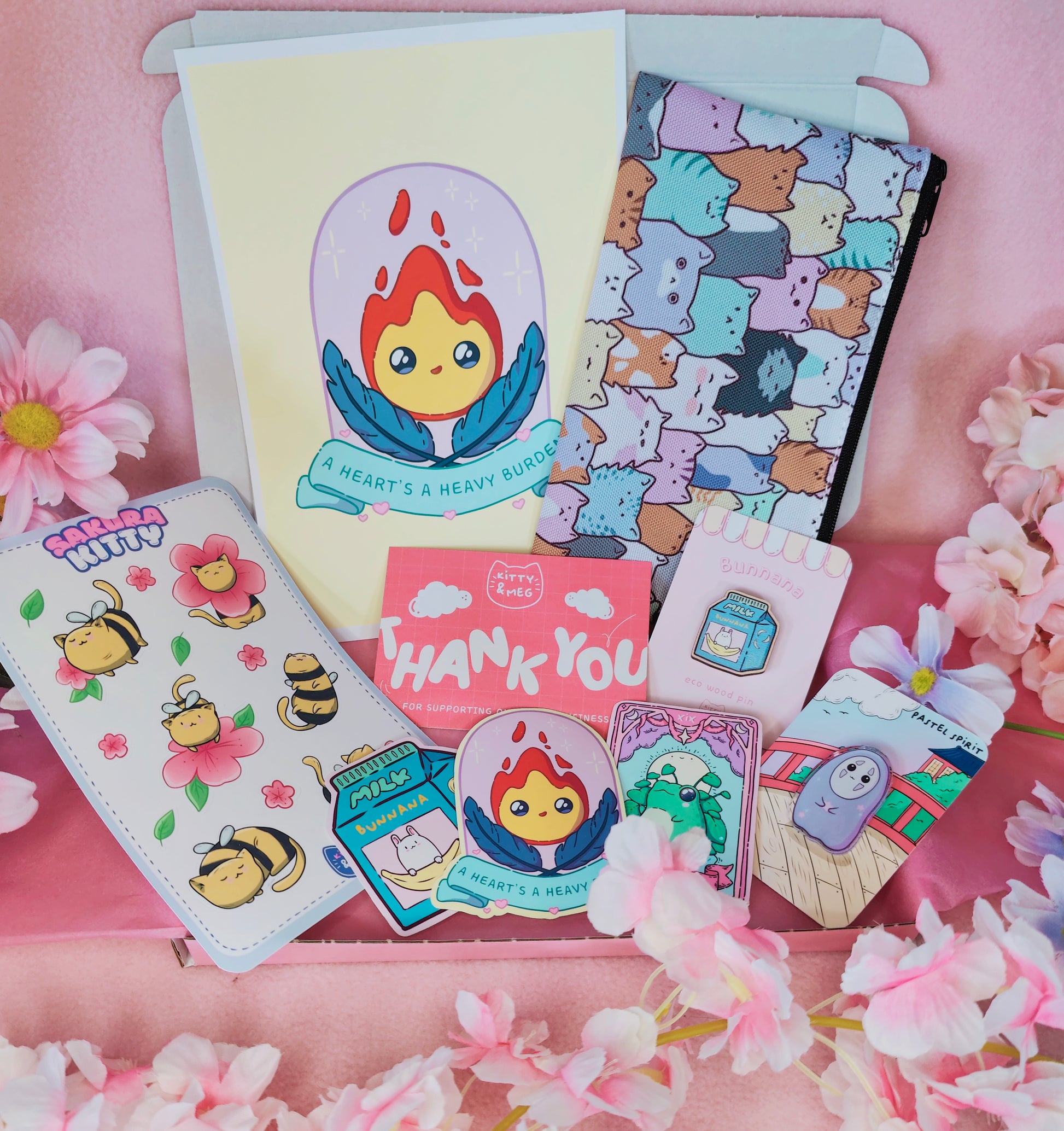 Kawaii gift box filled with colourful stationery, accessories, and cute surprises