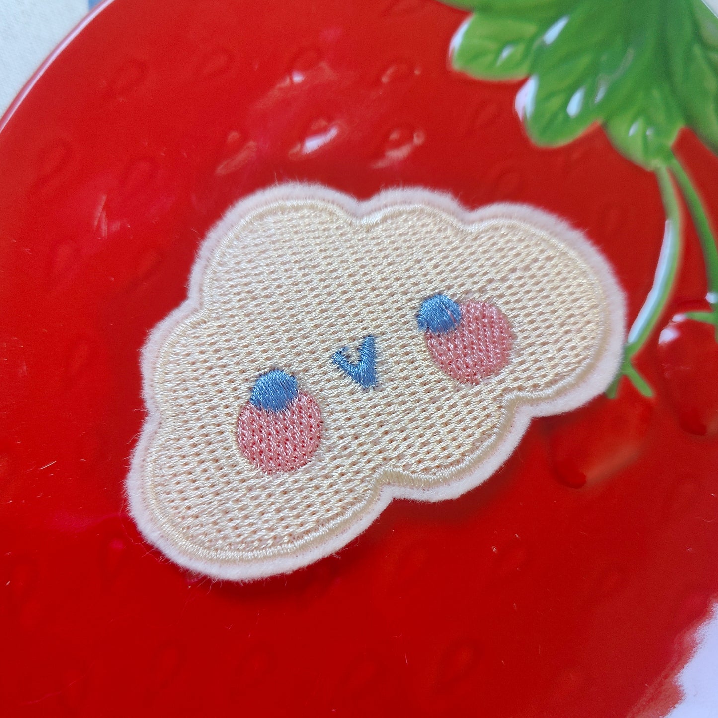 Kawaii cloud embroidered iron-on patch handmade in Ireland, 7x5cm cute appliqué for clothes and DIY crafts