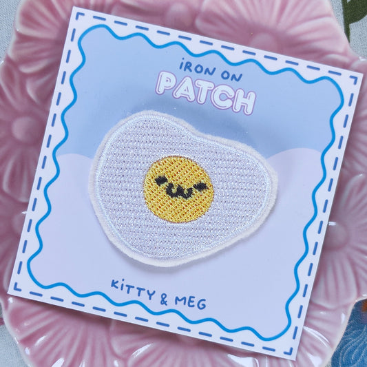 Kawaii egg iron-on embroidered patch handmade in Ireland, 5x4cm cute appliqué for clothes and crafts