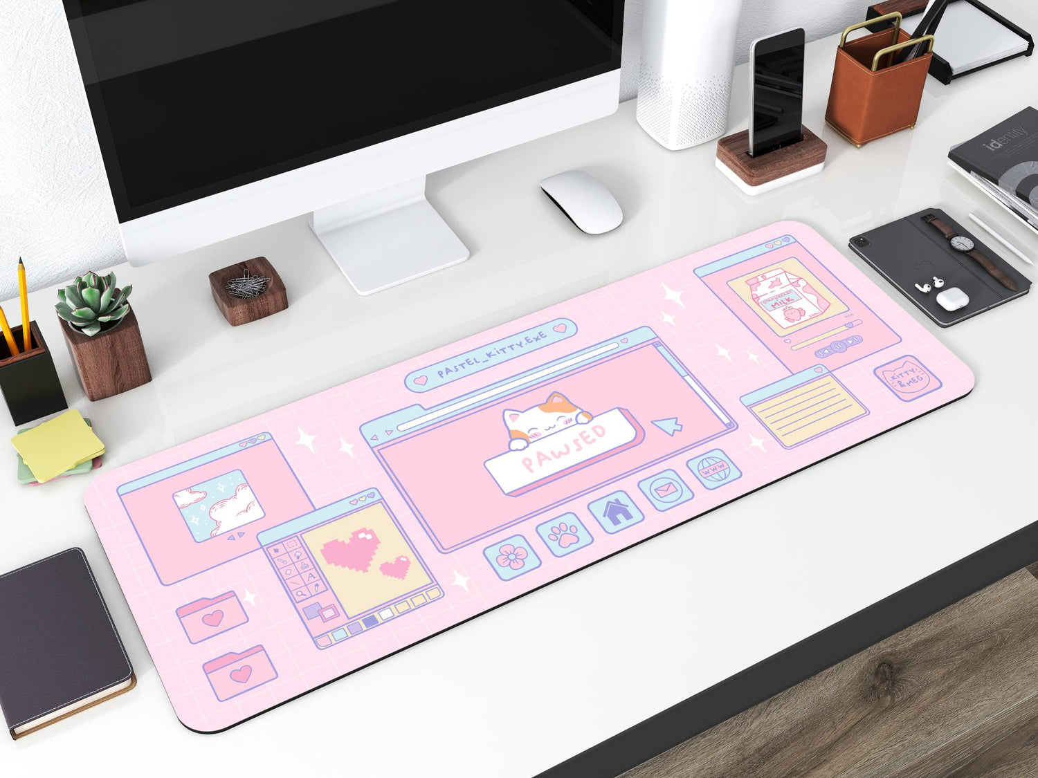 kawaii themed pastel gaming mats. Large cute deskmats that are water resistant. EU shipping cute gaming mats.