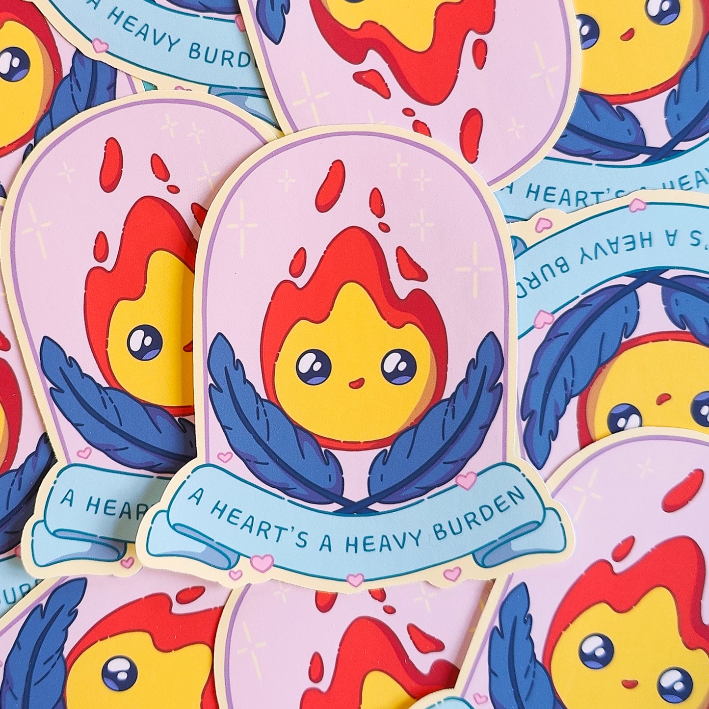 Kawaii Calcifer vinyl matte die-cut sticker, 10 x 6cm, flame spirit design printed in Ireland – water-resistant,