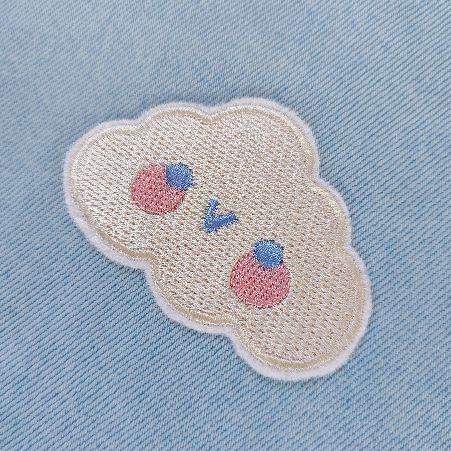 Kawaii cloud embroidered iron-on patch handmade in Ireland, 7x5cm cute appliqué for clothes and DIY crafts