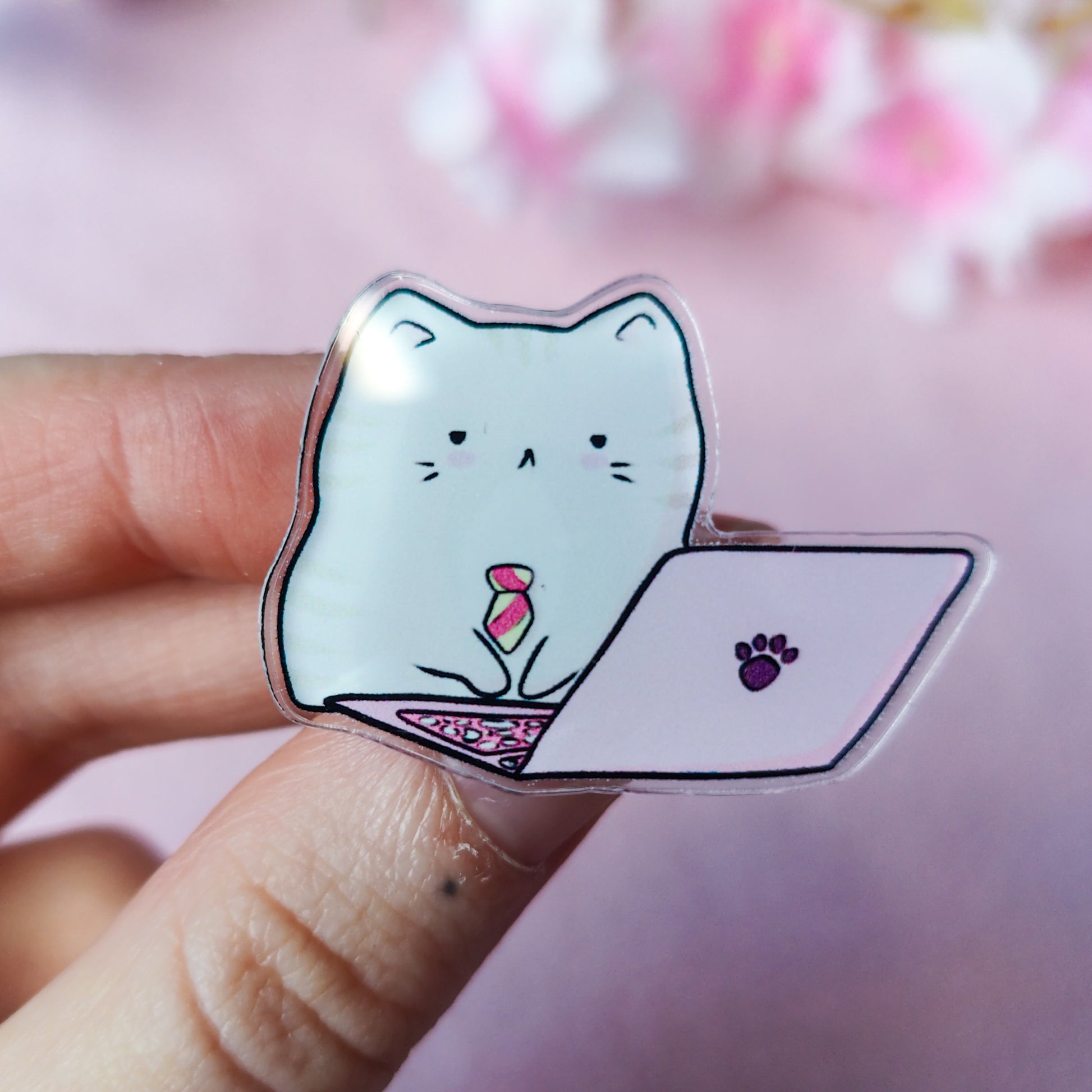 Funny office-themed cat pin – 35x38mm acrylic pin with corporate kitty design